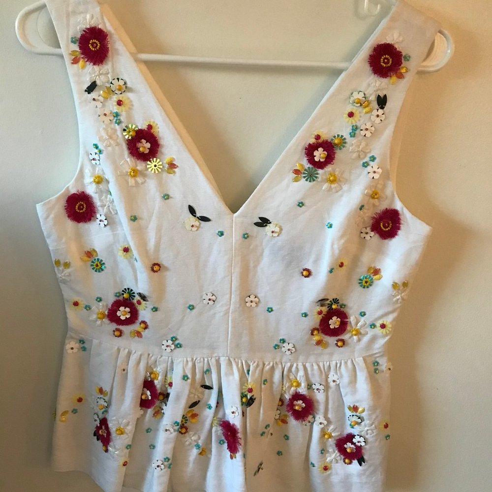 J Crew White Blouse With Flowers